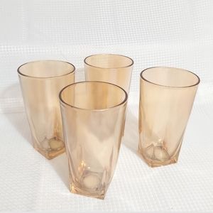Vtg Peach Luster Jeanette Glasses Tumblers Square Bottom Iridescent MCM Retro